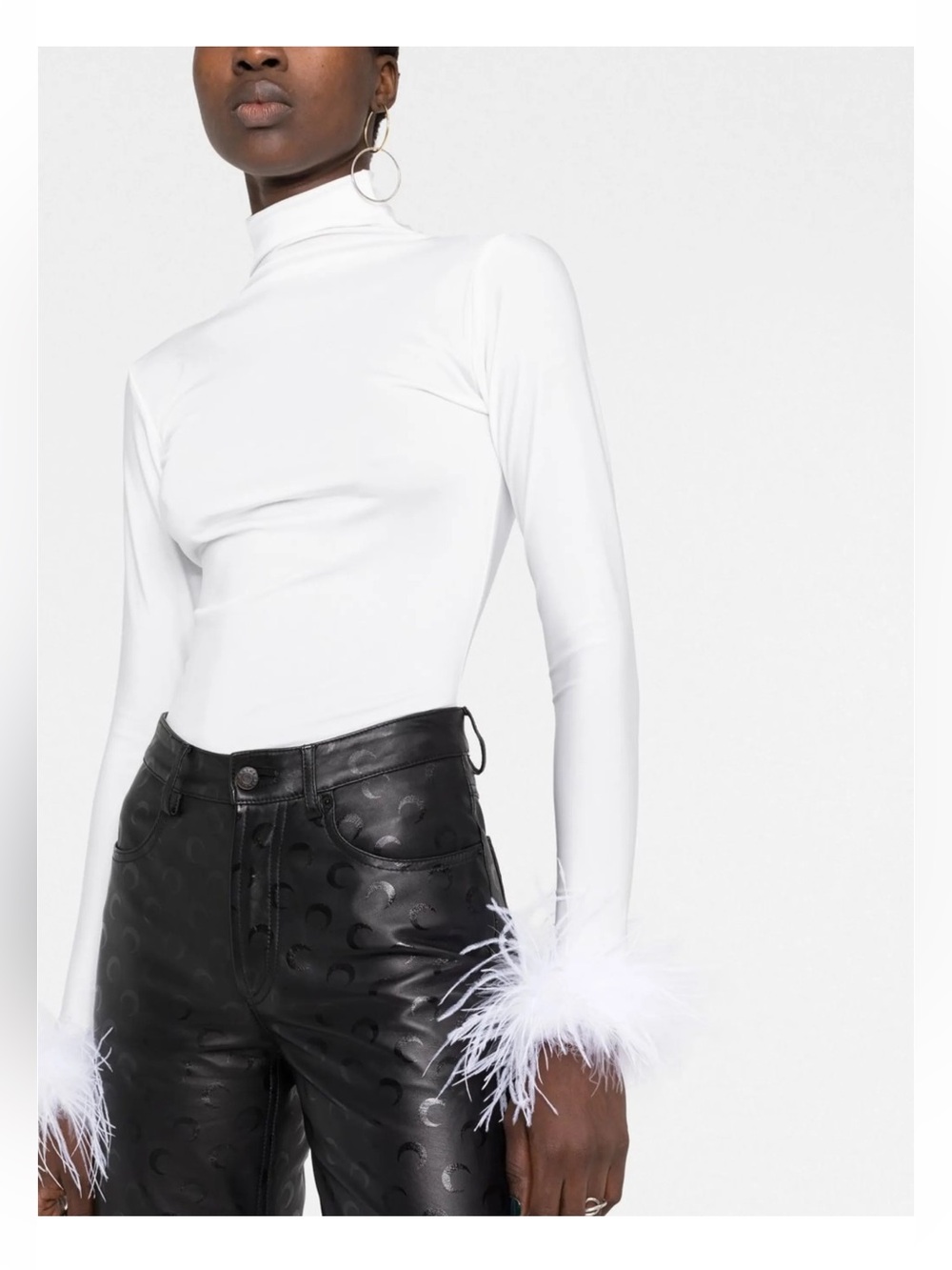 Black Embossed Straight-Leg Leather Pants